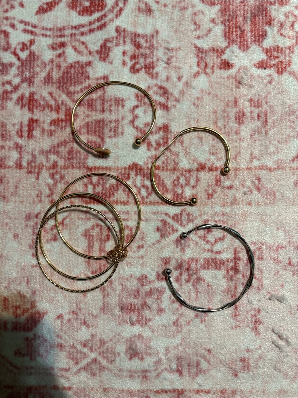 Mixed Metal Bangle and Cuff Set - Gold and Silver. Costume Jewelry